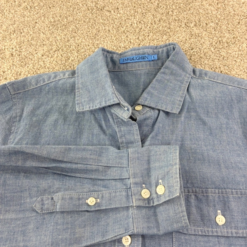 JMCLAUGHLIN Denim Chambray Button Down Shirt Blue Cotton Womens S Coastal Luxury